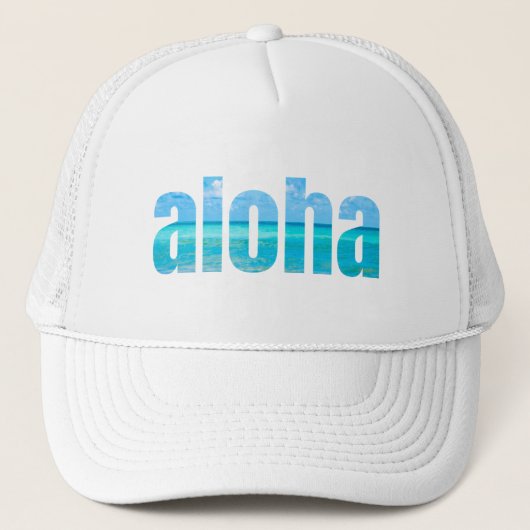 Aloha Turquoise Beach Tropical White Trucker Pet (Voorkant)
