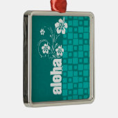 Aloha; Turquoise Squares Retro Metalen Ornament (Rechts)