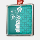 Aloha; Turquoise Squares Retro Metalen Ornament (Links)