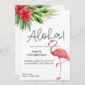 Aloha! Uitnodiging voor Flamingo Tropisch Feest  (Voorkant / Achterkant)