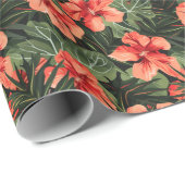 Aloha Ula Rode Hibiscus Bloemmotief Cadeaupapier (Rol Hoek)
