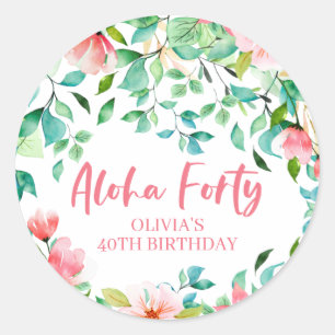 Aloha Veertig Tropische Luau Verjaardag Ronde Sticker