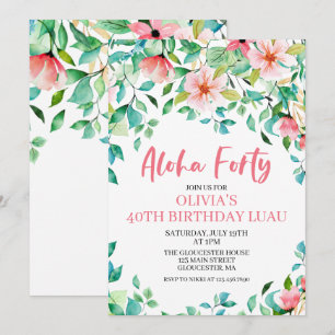 Aloha Veertig Tropische Luau Verjaardagsuitnodigin Kaart