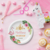 Aloha Verjaardag Ananas Tropische Bloemen Flamingo Papieren Bordje (Feest)