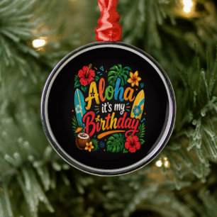 Aloha Verjaardag Hibiscus Hawaii Metalen Ornament