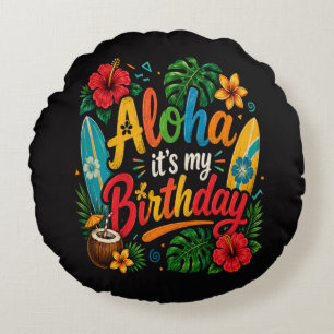 Aloha Verjaardag Hibiscus Hawaii Rond Kussen