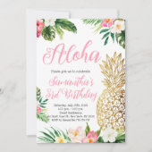 Aloha Verjaardag Luau Hawaïaanse Gouden Ananas Kaart (Voorkant)