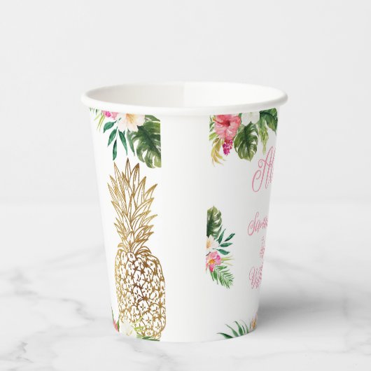 Aloha Verjaardag Luau Hawaïaanse Gouden Ananas Papieren Bekers (Links)