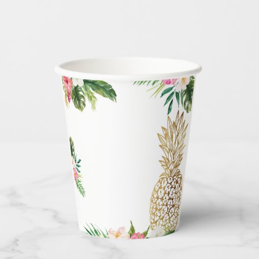 Aloha Verjaardag Luau Hawaïaanse Gouden Ananas Papieren Bekers (Voorkant)