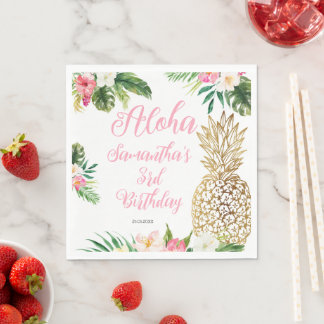 Aloha Verjaardag Luau Hawaïaanse Gouden Ananas Servet