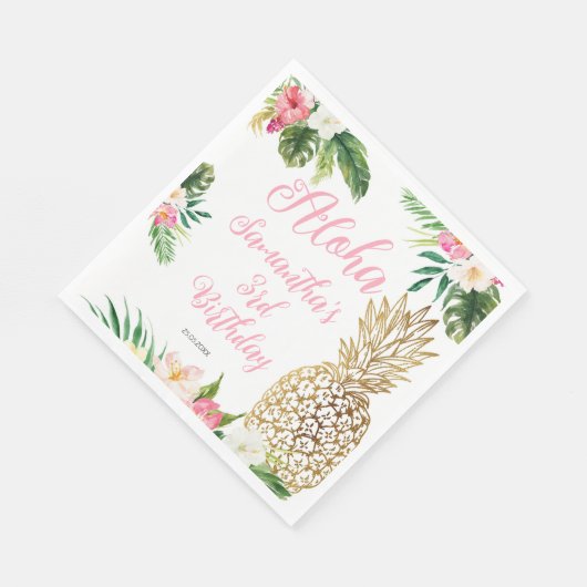 Aloha Verjaardag Luau Hawaïaanse Gouden Ananas Servet (Hoek)