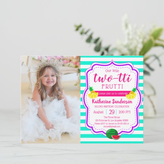Aloha Verjaardag Luau Tropische foto Twee-tti Frut Kaart (Staand voorkant)