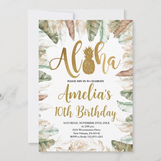 Aloha Verjaardag, Luau Verjaardag, Elke Leeftijd,  Kaart (Voorkant)