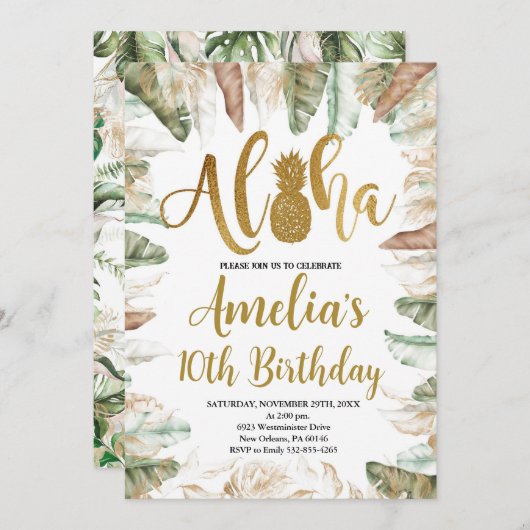 Aloha Verjaardag, Luau Verjaardag, Elke Leeftijd,  Kaart (Voorkant / Achterkant)