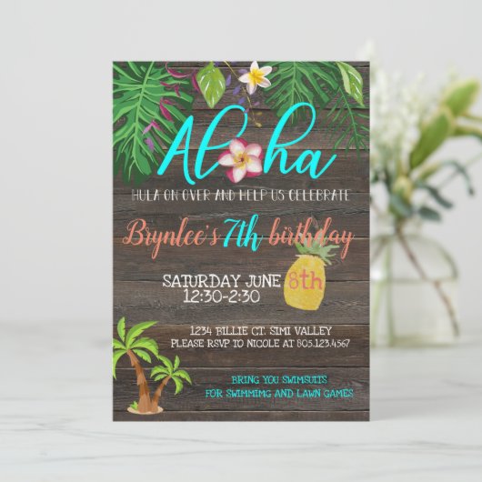 ALOHA verjaardag|Tropisch|Poolfeest Kaart (Staand voorkant)