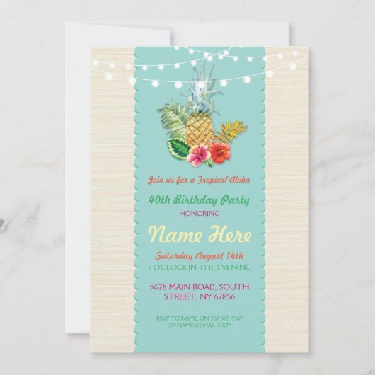Aloha Verjaardagsfeest Aqua Aloha Ananas Uitnodige Kaart (Voorkant)