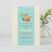 Aloha Verjaardagsfeest Aqua Aloha Ananas Uitnodige Kaart (Staand voorkant)