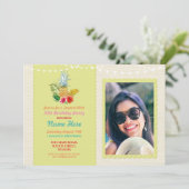 Aloha Verjaardagsfeest Luau Tropical Pineapple Fot Kaart (Staand voorkant)