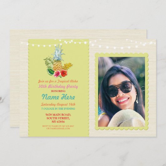 Aloha Verjaardagsfeest Luau Tropical Pineapple Fot Kaart (Voorkant / Achterkant)