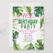 ALOHA VERJAARDAGSFEEST Tropische bladeren Roze Gro Kaart (Voorkant)