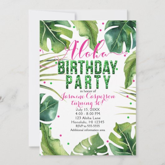 ALOHA VERJAARDAGSFEEST Tropische bladeren Roze Gro Kaart (Voorkant)