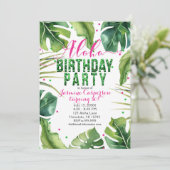 ALOHA VERJAARDAGSFEEST Tropische bladeren Roze Gro Kaart (Staand voorkant)