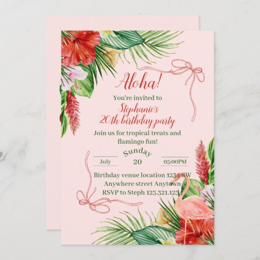 Aloha Verjaardagsfeest Uitnodigen - Schattigee Tro Kaart (Voorkant / Achterkant)