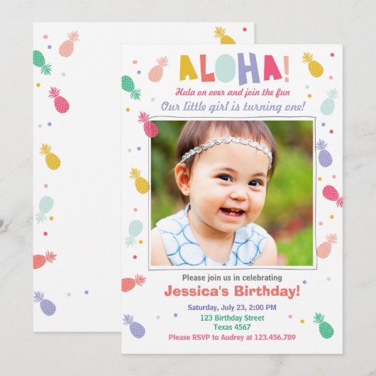 Aloha verjaardagsuitnodiging Tropical Luau Party G Kaart (Voorkant / Achterkant)