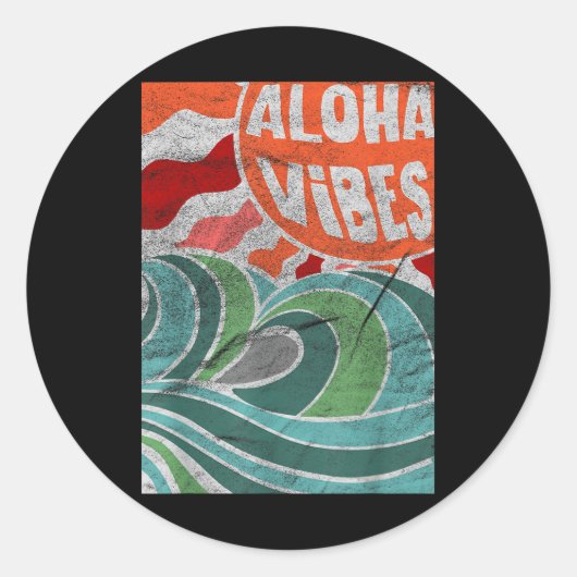 Aloha Vibes Hawaii Sunset Waves Ronde Sticker (Voorkant)