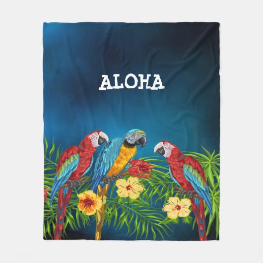 Aloha vogels papegaaien blauwe palmbladeren bloeme fleece deken (Voorkant)
