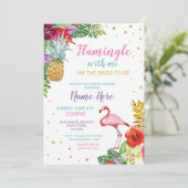 Aloha Vrijgezellenfeest Flamingo Gold Invite Kaart (Staand voorkant)