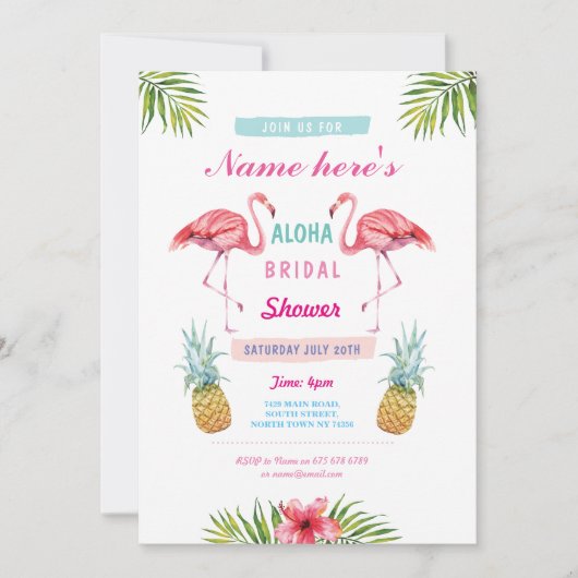 Aloha Vrijgezellenfeest Flamingo Pineapple Luau In Kaart (Voorkant)
