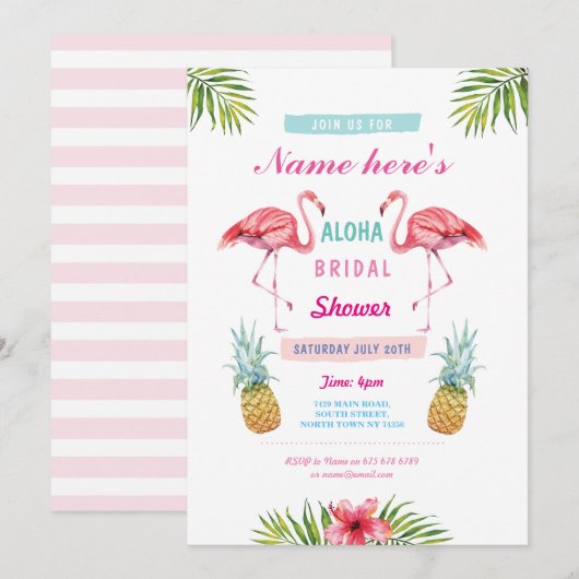 Aloha Vrijgezellenfeest Flamingo Pineapple Luau In Kaart (Voorkant / Achterkant)