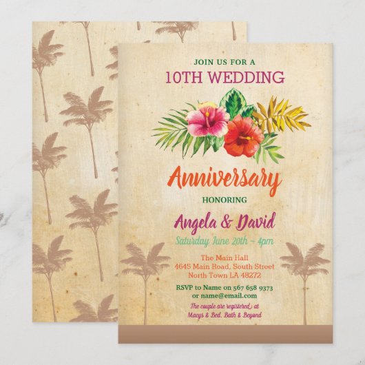 Aloha Wedding Jubileum Tropische Uitnodiging (Voorkant / Achterkant)