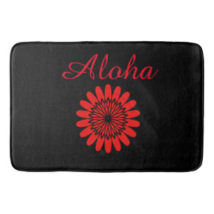 Aloha Welkom Tropisch Hawaïaans Bloemen Rood Zwart Badmat