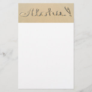 Aloha-woordbord op het strand briefpapier