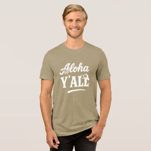 Aloha Y'all Grappige Hawaii Texas Wit op Donker Tri-Blend Shirt