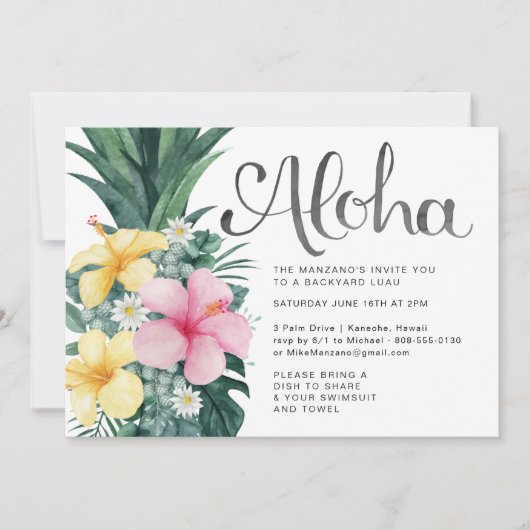 Aloha Zomer Luau Feest Uitnodiging (Voorkant)