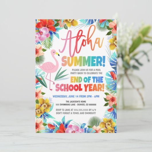 Aloha Zomer Zwembad Party uitnodiging (Staand voorkant)