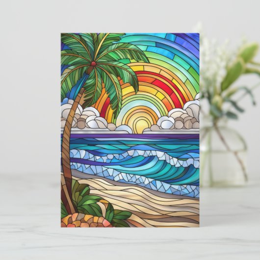 Aloha zonsondergang eiland gekleurd glas kunst kaa (Staand voorkant)