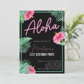 Aloha Zwart Bloemstuk Verjaardagsfeest Uitnodiging (Staand voorkant)