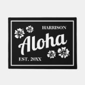 Aloha zwart en wit Hawaiiaanse bloem deur mat (Voorkant)