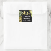 Aloha Zwart Goud Glitter Ananas Bloemen Verjaardag Vierkante Sticker (Tas)