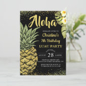 Aloha zwart goud tropische ananas verjaardag kaart (Staand voorkant)