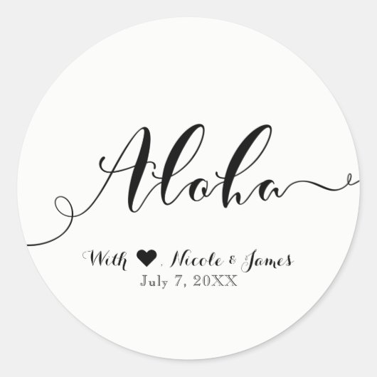 ALOHA Zwarte Script Chic Hawaiaanse Luau Witte Fav Ronde Sticker (Voorkant)