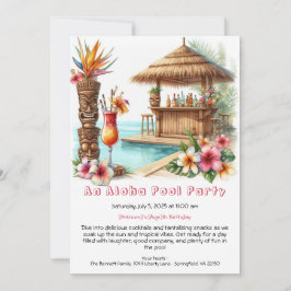 Aloha Zwembad Feest Verjaardagsuitnodiging – Tropi Kaart