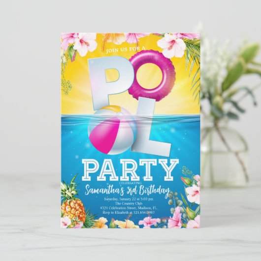 Aloha Zwembad Party Bloemen Verjaardag Kaart (Staand voorkant)