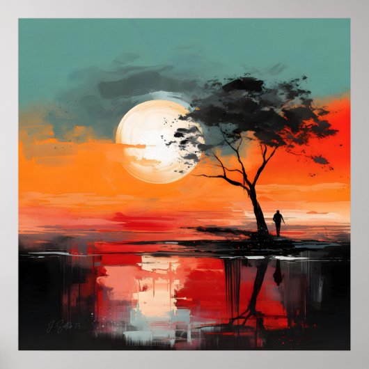 Alone by the Lake – Solitude at Sunset Poster (Voorkant)