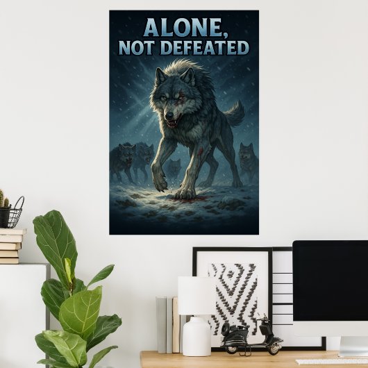 Alone, Not Defeated | Motivational Wolf Art Poster (Thuiskantoor)