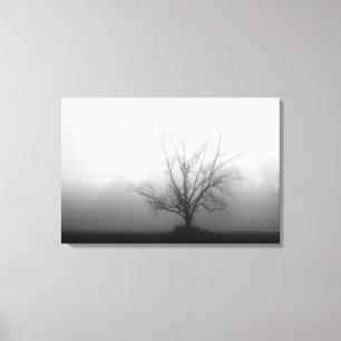 Alone - tree in de ochtend mist omgepakt Canvas Afdruk